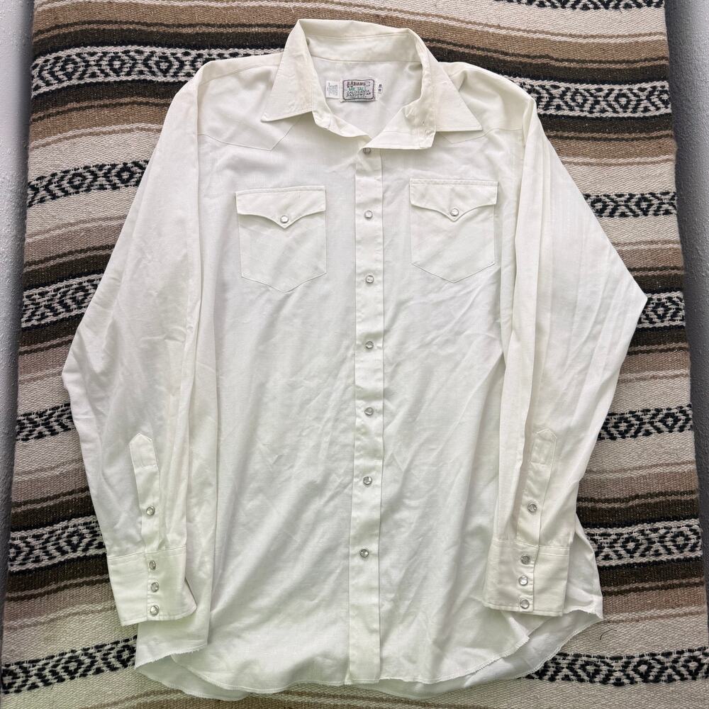 Men's Vintage 1970's H Bar C White Western Pearl Snap Long Sleeve Shirt Sz 2XL